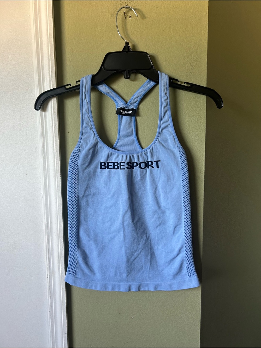 BEBE SPORT Logo Sky Blue Racerback Tank